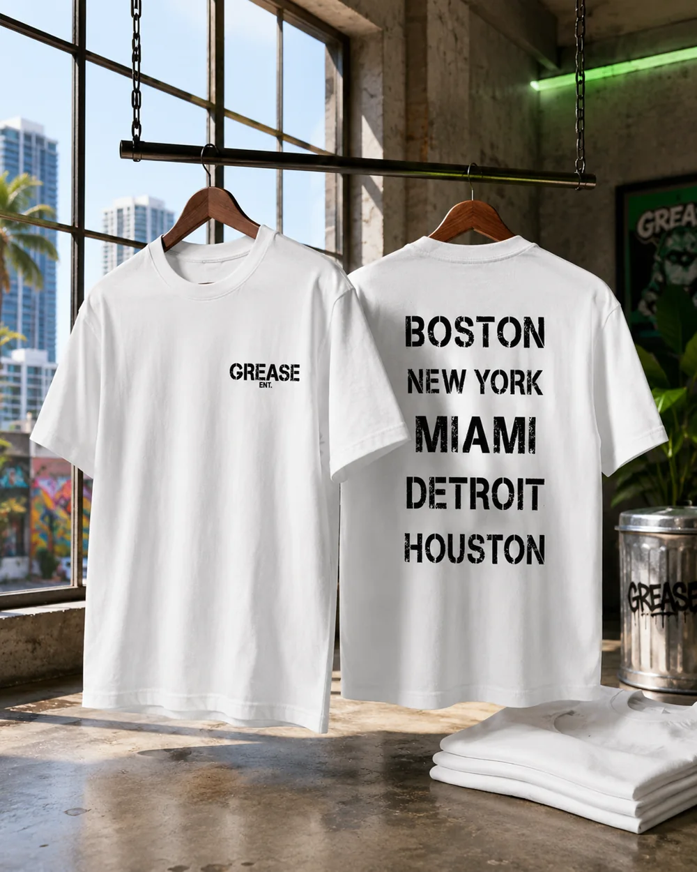 GREASE cities tee white — cities back
